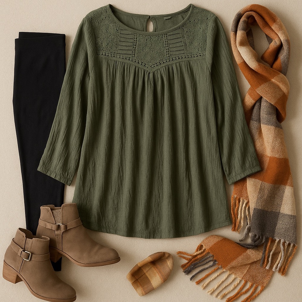 Liz Lange Maternity Olive Green Crochet Boho Top – Size M - Picture 7 of 7
